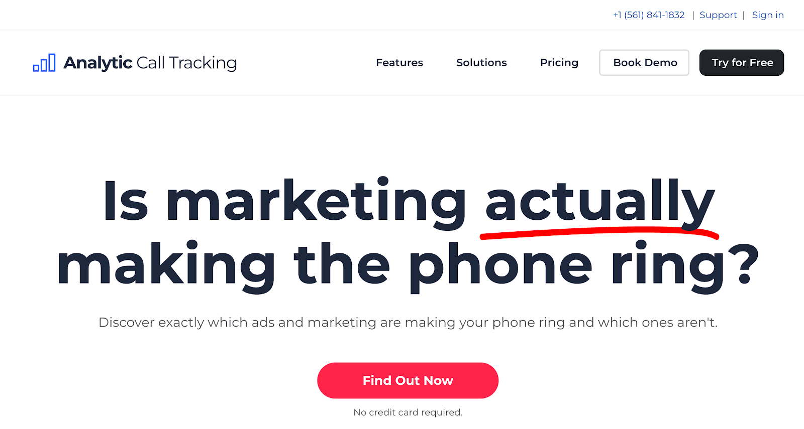 Analytic Call Tracking website homepage
